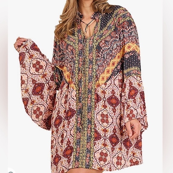 Umgee Long Sleeve Boho Dress - Picture 2 of 11